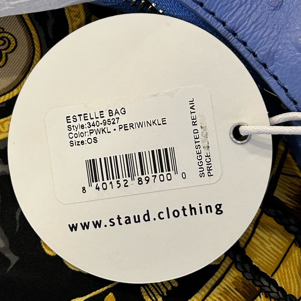 STAUD NWT Estelle Ostrich-Embossed Leather Shoulder Bag in periwinkle - Picture 5 of 7